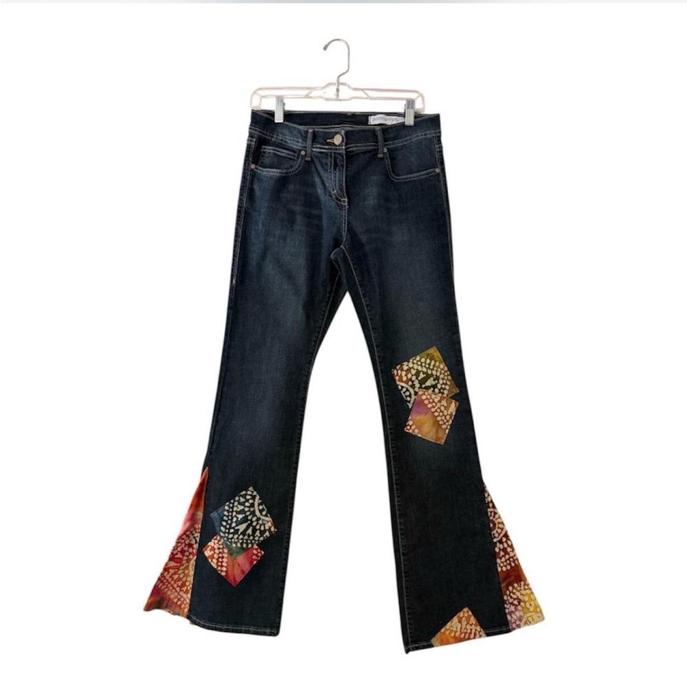 Dark Blue Patchwork Flare Jeans